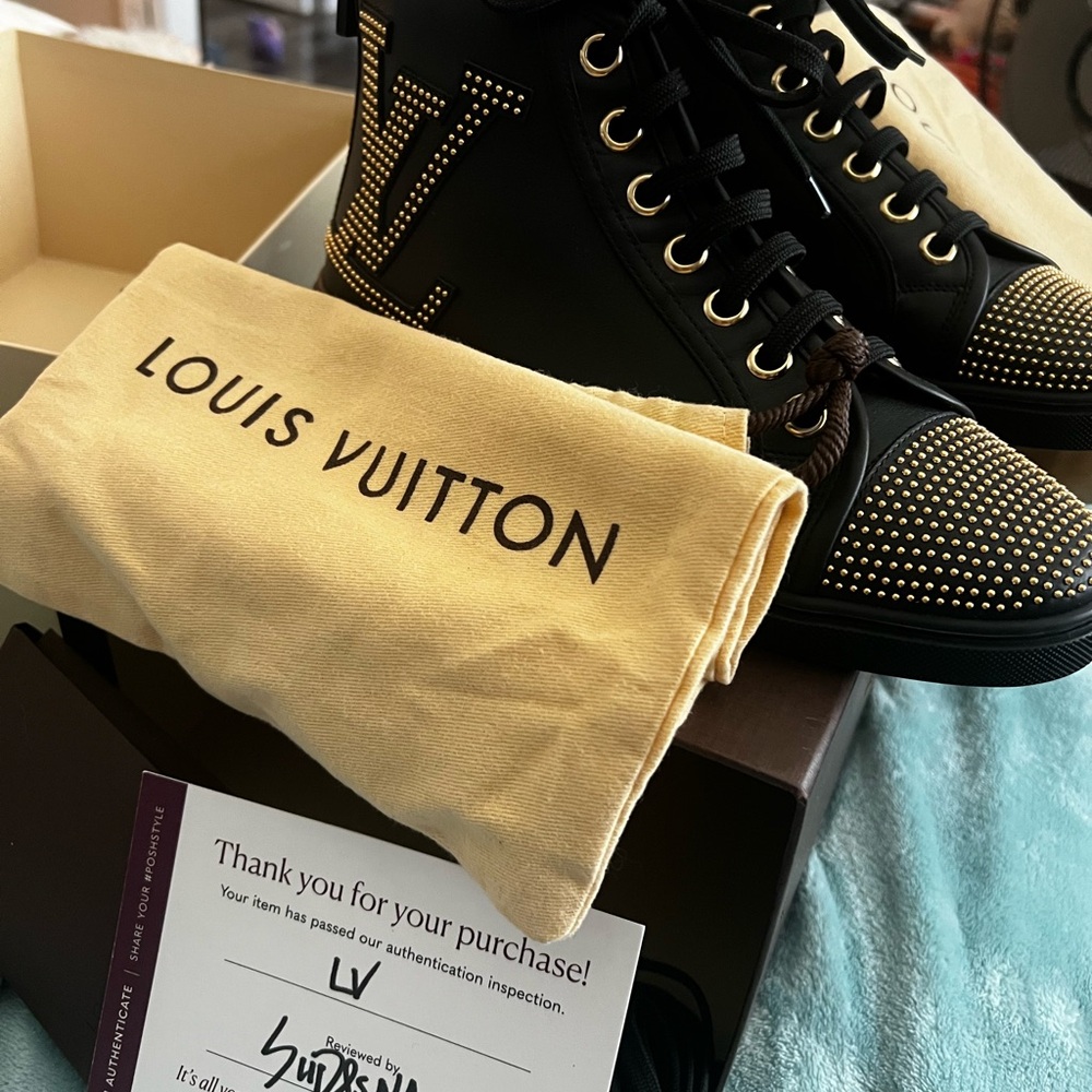 Louis Vuitton Black and Gold Studded booties